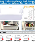 Two Pack 15.95 Inch Fridge Door Bin Side Shelf Replacement for Frigidaire Electrolux Kenmore, Fits 240323007 890954 AH429724 EA429724 PS429724 AP2115741, White Durable Refrigerator Door Bin, Easy DIY Install shown in diagram and installed view