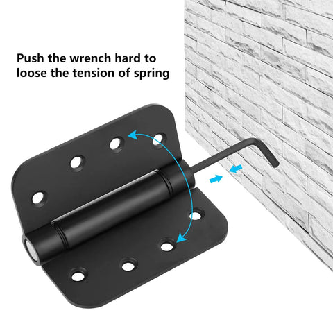 Adjustable Spring Door Hinges 4x4 Inch Self-Closing Matte Black Stainless Steel Mortise Hinges tension control with wrench
