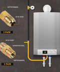 Stainless Steel Gas Hose Connector Kit 72 Inch Flexible Gas Line for Stove and Dryer, showing adapters and installation setup