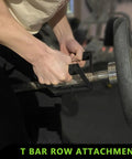 Must Have Double D Row Handle Cable Attachment And V Bar For Lat Pulldown And Tricep Press, Heavy Duty Steel With Non Slip Rubber Grips For Secure, Comfortable Gym And Home Workouts. T bar row attachment in use on a barbell