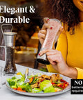 Must-Have Salt and Pepper Grinder Set With Stand, Glass Body Grinders With Stainless Steel Caps, Ceramic Burrs in use