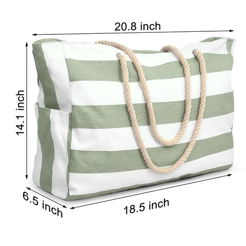 Ultra Roomy Waterproof Beach Tote For Women With Secure Zipper Closure Large Sandproof Swim Pool Bag, 20.8 x 14.1 inches