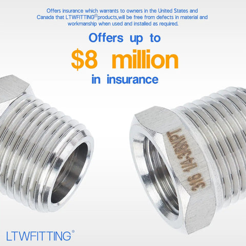 Pro Grade Stainless Steel 316 Hex Bushing Reducer Fittings Three Eighths Inch Male To One Quarter Inch Female NPT