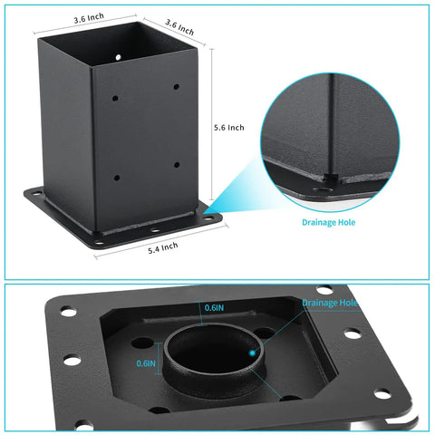 4x4 Post Base 8 Pack Beefy Heavy Duty Solid Steel Post Anchors With Black Powder Coat 13GA Thick for decks and pergolas