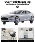 Heavy duty furniture risers lifting a car with anti-slip base, handling over 1300 lbs, providing height boost for couches and desks.