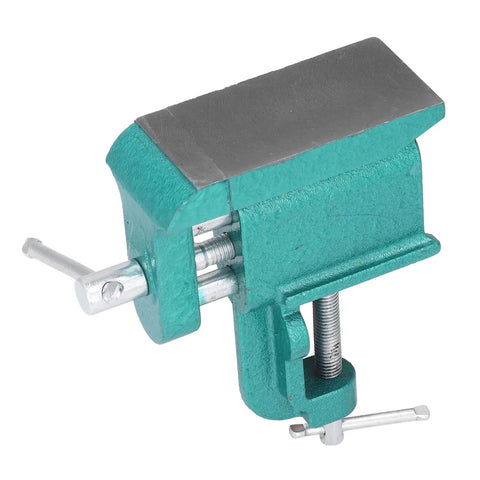 Heavy Duty Iron Bench Vise With Wide Jaw Clamps For Rock Solid Woodworking And Metalworking Holddown Tool, compact size, sturdy build.