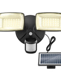 Onforu 36W Solar LED Security Lights, PIR Motion Sensor Outdoor, Yard with dual light heads and solar panel.