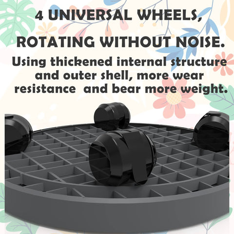 Close-up of 11 Inch Heavy Duty Plant Caddie With Wheels Rolling Planter Stand showing 4 silent wheels and grid base for indoor and outdoor use.