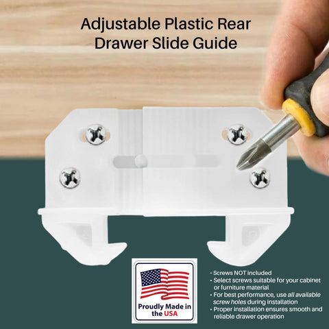 Plug And Play Rear Drawer Slide Guides Four Pack For One Quarter Inch Rails T Shape Center Mount wood track adjustable plastic guide