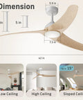 Diagram of 42 Inch Low Profile Ceiling Fan With Light And Remote, Flush Mount Modern Indoor Outdoor Ceiling Fan, 3CCT Dimmable LED.