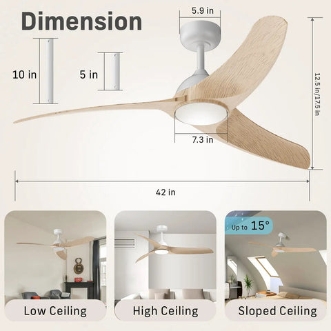 Diagram of 42 Inch Low Profile Ceiling Fan With Light And Remote, Flush Mount Modern Indoor Outdoor Ceiling Fan, 3CCT Dimmable LED.
