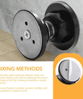 RV Magnet Door Holder Self-Adhesive Anti-Collision Silent Buffer Stopper attached to wall showcasing fixing methods in black 2x2 inch size.