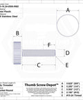 Heavy Duty Size 10-24 By 1/2 Inch Stainless Steel Thumb Screws With Black Knurled Round Knobs, Four Pack technical drawing