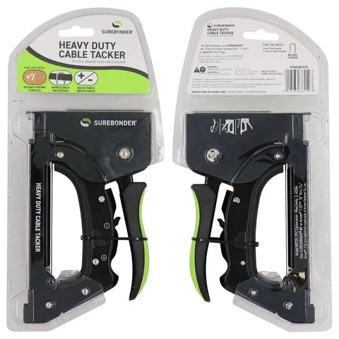 Front and back view of Heavy Duty Manual Staple Gun Cable Tacker For Electrical Cables And Wires Black Pro Grade Tool