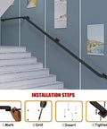 Top Shelf Galvanized Steel Pipe Handrail With Wall Mount Kit for indoor stairs installation steps on blue wall.