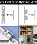 12 Pack Heavy Duty Double Ball Tension Roller Cabinet Catch Latch For Cabinets And Furniture Doors 60mm Solid Brass Closet Door Hardware With Screws And Tape Silver Finish shown with installation guide and usage examples