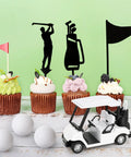 21 Piece Golf Cake Decorations Kit Featuring Mini Golf Cart Toy Acrylic Flags And Lush Green Trees For A Hella Sweet Golfer Birthday Bash And Party Table Centerpiece with cupcakes and golf balls
