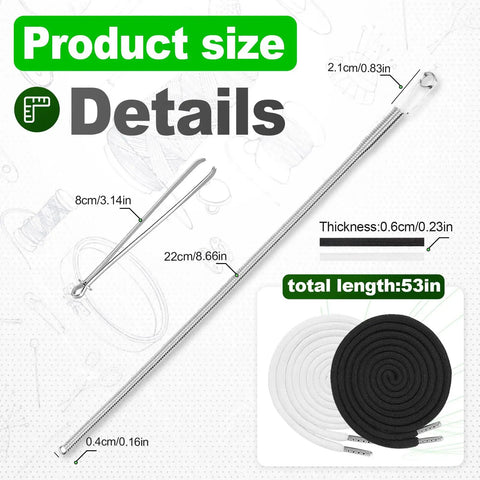 12 Replacement Drawstrings for Pants, Jackets and Hoodies in White and Black Plus 3 Drawstring Threader Tools dimensions
