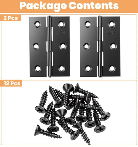 Two Pack Small Door Hinges, Black Stainless Steel 3 Inch Hinges With Screws For Wood Doors, Cabinets And Windows