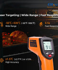 Non-Contact Infrared Temperature Gun With Laser Targeting, Adjustable Emissivity, Backlit Display, Handheld Digital Thermometer for Oven Use
