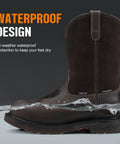 Side view of Steel Toe Waterproof Wellington Style Mens Work Boots With Full Grain Leather Pull On Non Slip EH Protection