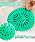Heavy Duty Stainless Steel Hair Catcher For Shower Drain And Bathtub Tub With Solid Anchor Block Upgraded Anti Floating Drain Strainer easy to clean green silicone design, featuring embedded iron sheet to keep hair catcher secure.