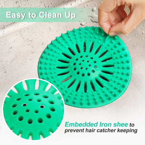 Heavy Duty Stainless Steel Hair Catcher For Shower Drain And Bathtub Tub With Solid Anchor Block Upgraded Anti Floating Drain Strainer easy to clean green silicone design, featuring embedded iron sheet to keep hair catcher secure.