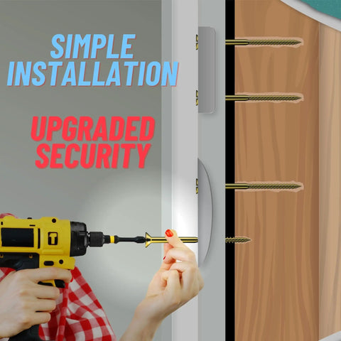 Person installing reinforced door screw kit with 3 inch long hardened screws and screwdriver bit for strike plates deadbolt plates and hinges kick resistant home security upgrade for homes and apartments.