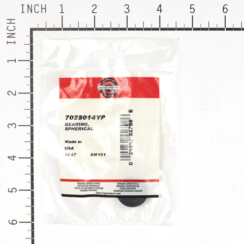 Premium Spherical Bearing 7028014YP Plug And Play Direct Fit OEM Authorized Replacement Part For Small Engine Equipment, package on ruler