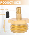 Beast RV Brass Blow Out Plug Adapter 3/4 Inch GHT with Schrader valve and garden hose thread, shown with size measurements