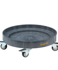 Heavy-Duty Plastic Drum Dolly For 30 And 55 Gallon Drums, 900 Lb Capacity, Grey two-tier cart with swivel casters and brake