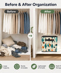 Before and after closet organization with Premium Heavy Duty Foldable Storage Cubes With Reinforced Handles Mid Century Geometric.