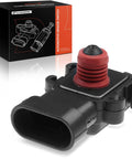 Map Sensor For Chevy And GMC Vehicles, Plug And Play Upgrade For Engine Management, High Accuracy Manifold Absolute Pressure Sensor, Easy Install Replacement, Diagnostic Ready, Fits Chevy Astro, Blazer, Cobalt, Express, Camaro, Silverado, Suburban, Tahoe. Black plastic MAP sensor with red connector and box.
