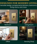 Heavy Duty Solid Brass And Steel Toggle Light Switch 1 Gang Kit With Gold Finish Wall Plate UL Listed in various room settings