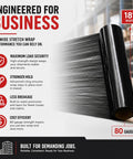 Heavy Duty Black 18 Inch Stretch Wrap 80 Gauge 20 Pack For Moving Furniture Protection And Pallet Wrapping, 18-inch roll