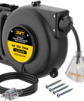 Retractable Extension Cord Reel With Light Indicator 25 Feet Heavy Duty 12 Gauge 3 Wire Cable Triple Outlet Wall Mount