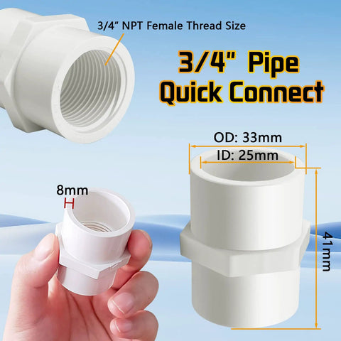 Ten Pack White PVC Pipe Fittings Three Quarter Inch NPT Female Thread Adapter Socket To Female PVC Schedule 40 Couplings DIY Friendly For Easy Install