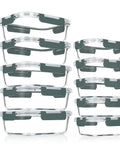 10 Pack Glass Meal Prep Containers With Airtight Lids, Stackable Glass Food Storage Sets For Quick Lunch Prep, shown stacked