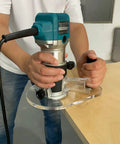 Using Super Slick Clear Acrylic Router Base Plate For RT0701C And XTR01Z on wood for precision routing control.