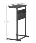 C Shaped End Table For Small Spaces With Storage Bag, Space Saving Couch Side Table, dimensions labeled, black