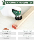 EYPINS Mini Pneumatic Chamfering Tool beveling wood edge; green handheld unit, 1/4" inlet, adjustable depth, 30,000 RPM