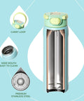 24 Oz Insulated Stainless Steel Water Bottle With Straw Sky Blue showing carry loop, wide mouth, and premium stainless steel interior.