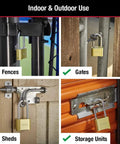 Set Your Own Four Digit Padlock For Indoor And Outdoor Use With Brass Finish No Key Needed And Two And A Quarter Inch Shackle ideal for fences, gates, sheds, and storage units