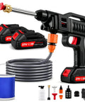 No Sweat Battery Powered Cordless Car Washer With Badass Handheld Pressure Cleaner, includes battery and hose.