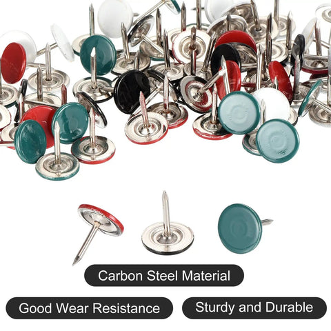 Kick Some Serious Style With These White Upholstery Tacks And Furniture Nails, 11Mm Flat Head Thumb Tacks For Sofas And Headboards, Heavy Carbon Steel Home Fixtures That Hit The Spot Every Time, assorted tacks in various colors, flat heads, carbon steel.