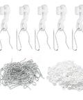 Plastic White 29mm Traverse Rod Slides and Metal Curtain Hooks Set, Snap In Curtain Track Gliders for Easy Drapery Replacement, 50 Pcs, DIY Home Upgrade white slides and metal hooks