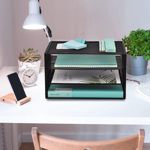 Three Tier Mesh Desk Organizer Tray That Keeps Your Desk Neat For Files Folders And Mail Sorting Desktop Paper Sorter Rack