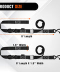 2 Pack 1.5 Inch By 8 Ft Beefy 3000 Lb Motorcycle Tie Down Straps with Cam Buckle S Hooks and Soft Loops for Secure Transport