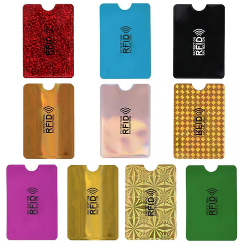 Colorful RFID Blocking Card Sleeves Set For Women, 10 Pack Credit Card Protectors, Identity Card Shield shown in assorted colors