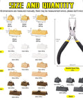 All In One DIY Jewelry Making Kit With 701 Pcs Ribbon End Clips And Pliers size and quantity display in gold, silver, bronze, black.